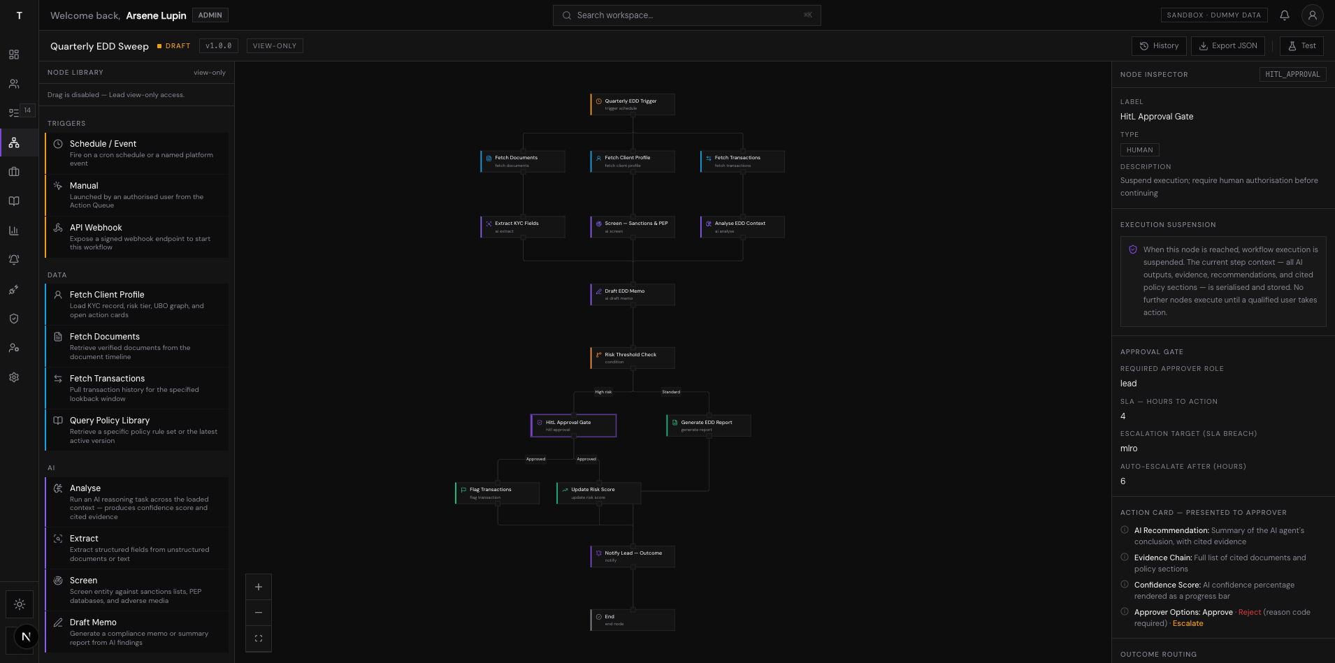 Orchestrator workflow canvas showing the Quarterly EDD Sweep automation